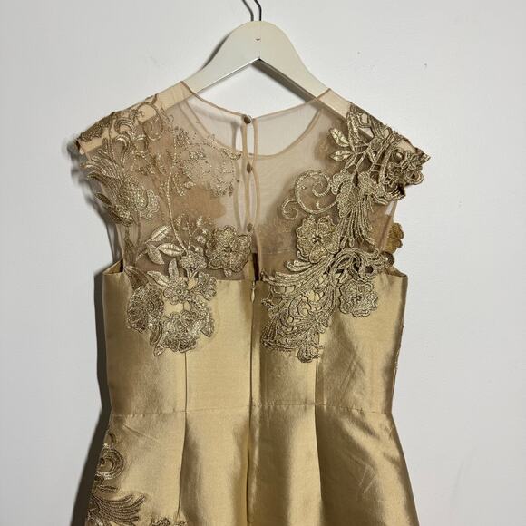 Rickie Freeman Teri Jon Gown 4 Gold Floral Jacquard Applique Mother of the Bride - Picture 7 of 12